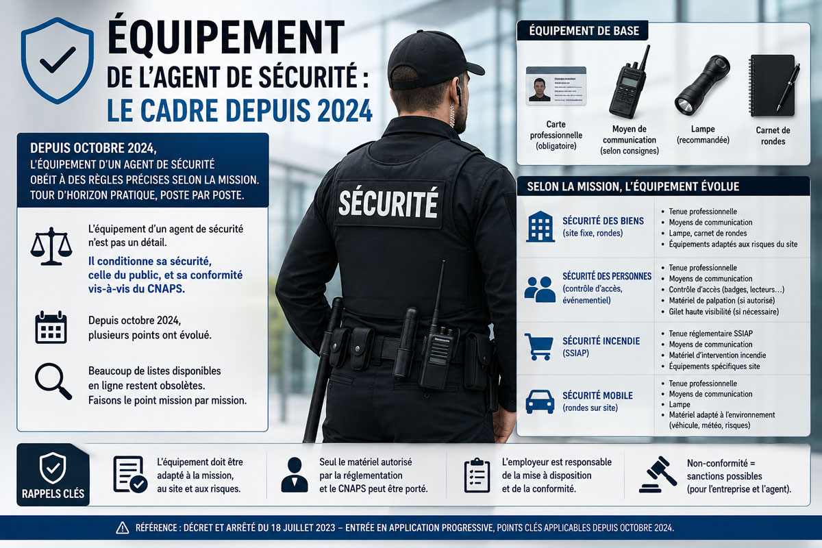 Équipement de l'agent de sécurité : le cadre depuis 2024