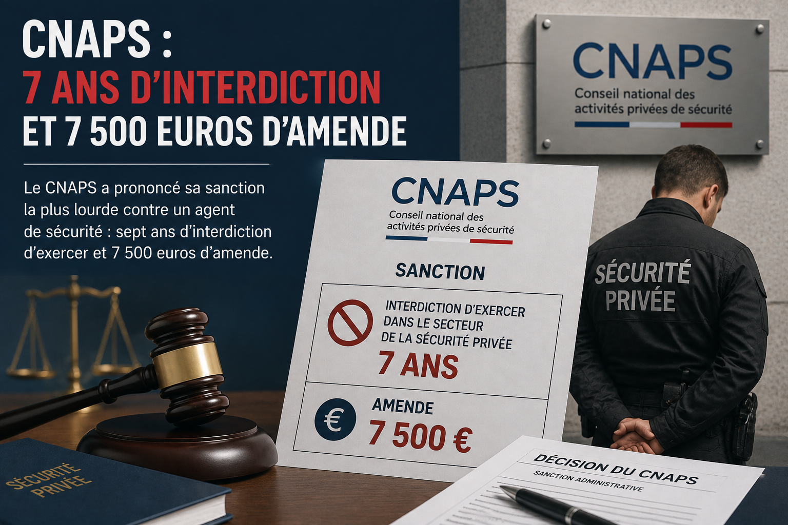CNAPS : 7 ans d'interdiction et 7 500 euros d'amende